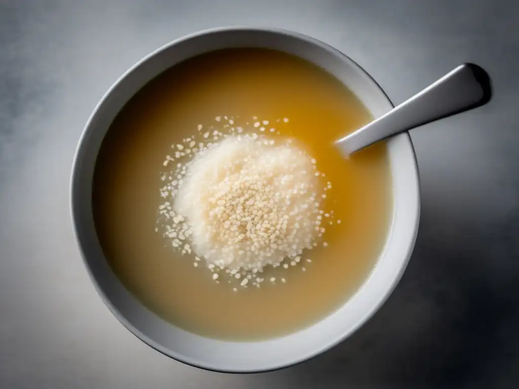 Sopa Escocesa de Avena: Elegante imagen minimalista de un tazón blanco lleno hasta el borde con una cremosa sopa de avena, con vapor y textura cremosa