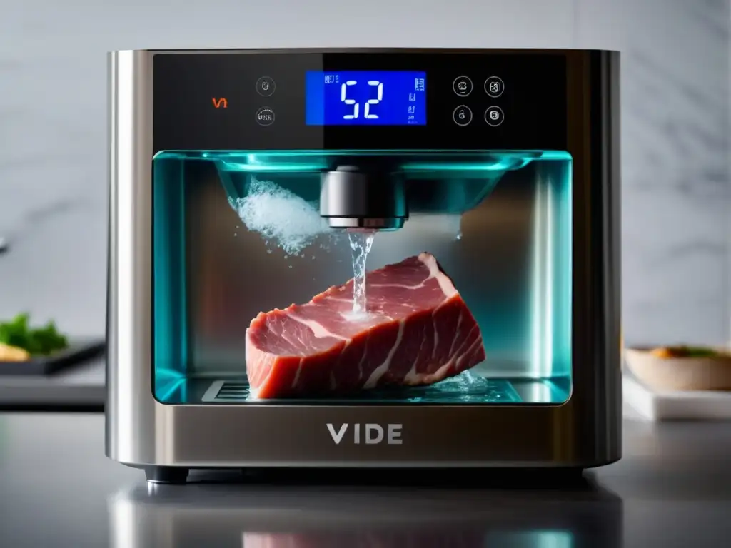 Preparaciones Culinarias Francesas: El arte del Sousvide - Imagen minimalista y abstracta de una máquina de sous vide en acción