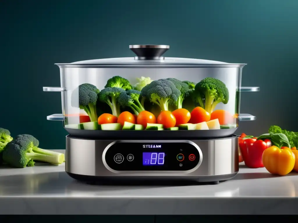 Cocina Saludable: Vaporera eléctrica con ingredientes coloridos, saludables y deliciosos