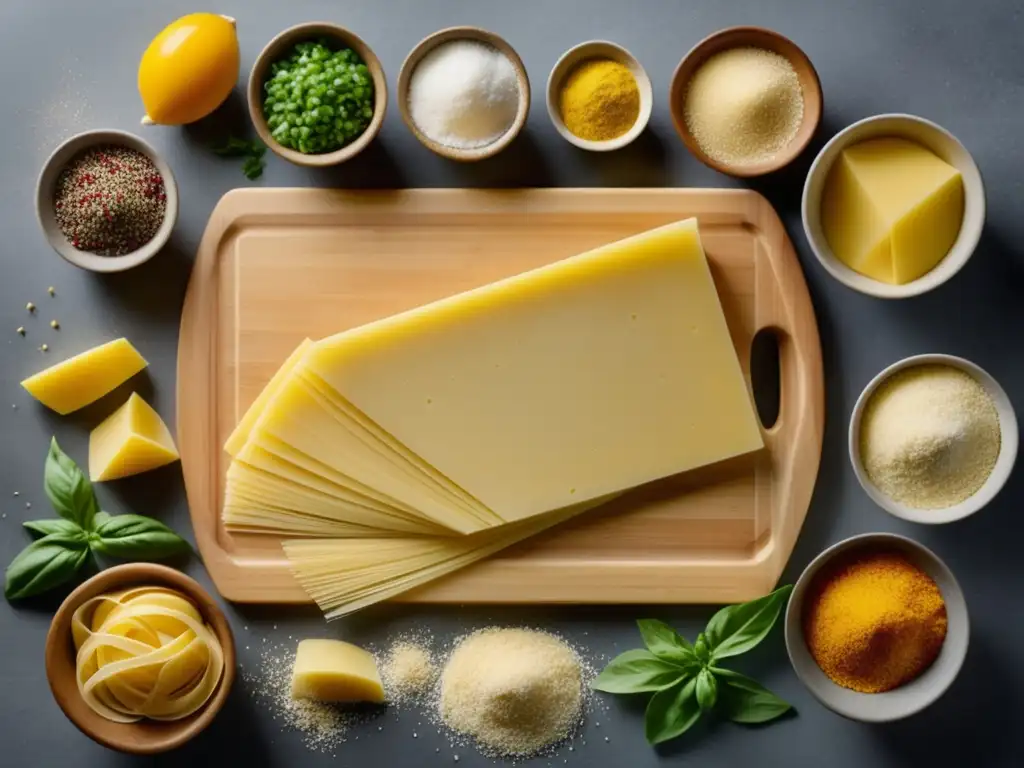 Tabla de corte con ingredientes para preparaciones de pastas caseras