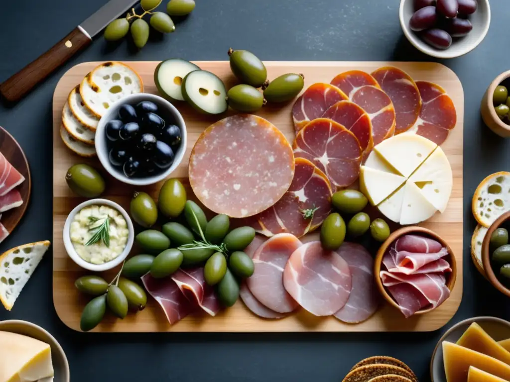 Tabla de embutidos: Exquisita selección de carnes curadas con una presentación elegante y apetitosa