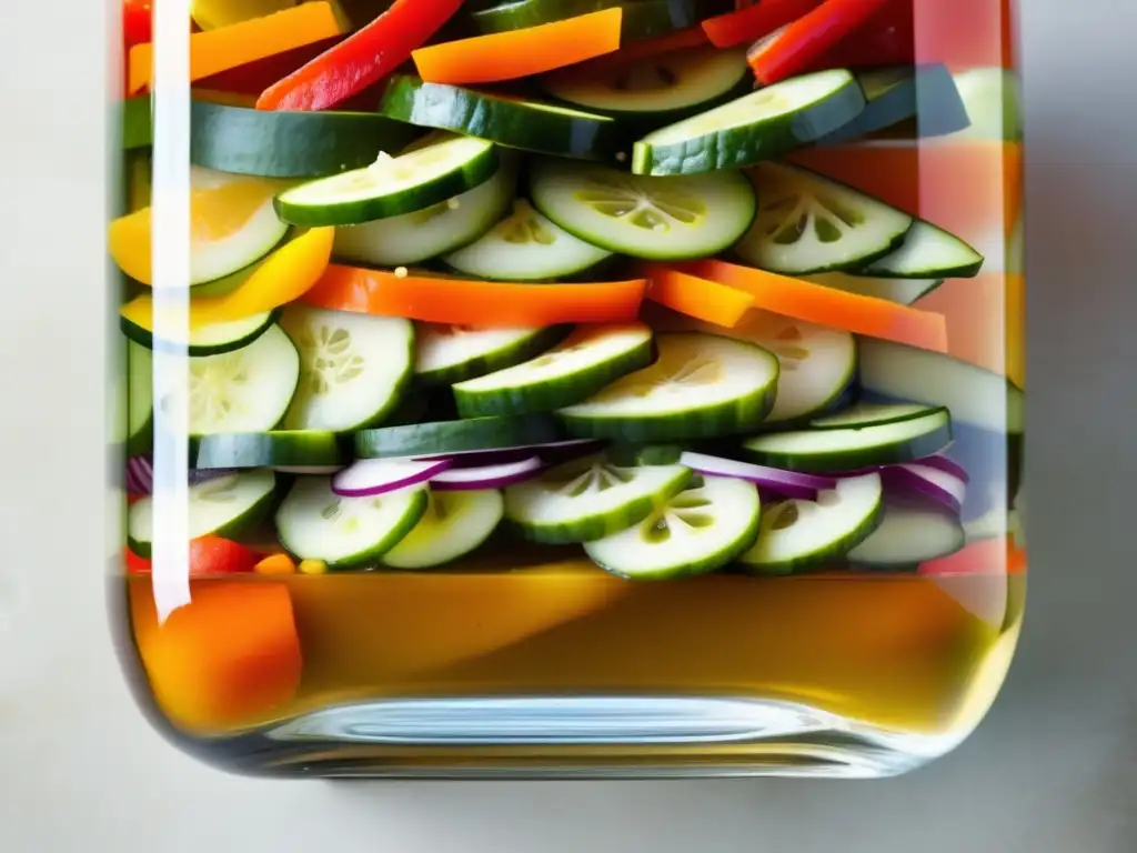 Vegetales vibrantes sumergidos en escabeche: una cocción en escabeche con colores y sabores cautivadores