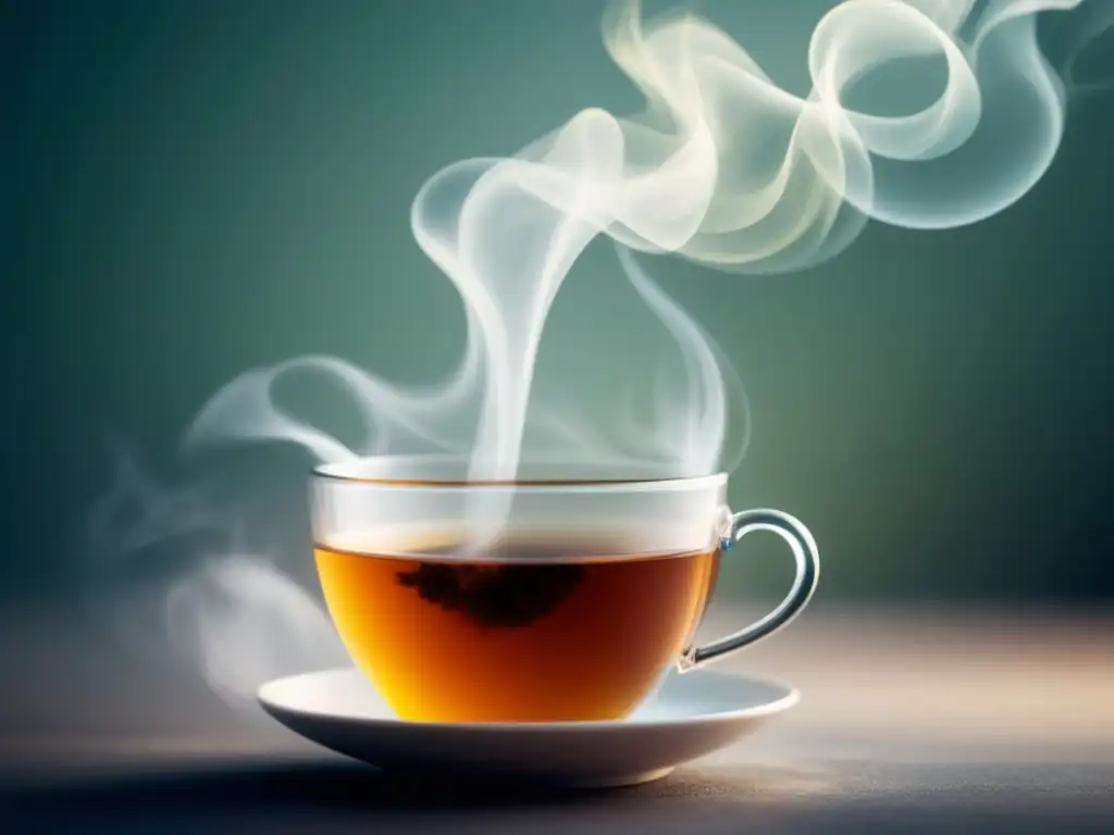 Taza de té herbal con vapor y patrones etéreos: alternativa a la cafeína (110 caracteres)