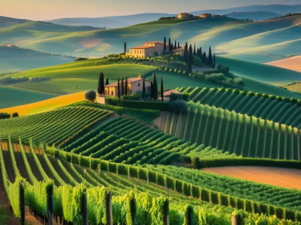 Los Vinos de la Toscana: Un Viaje al Corazón de Italia - Paisaje 8k con viñedos, colinas y patrones geométricos de vides