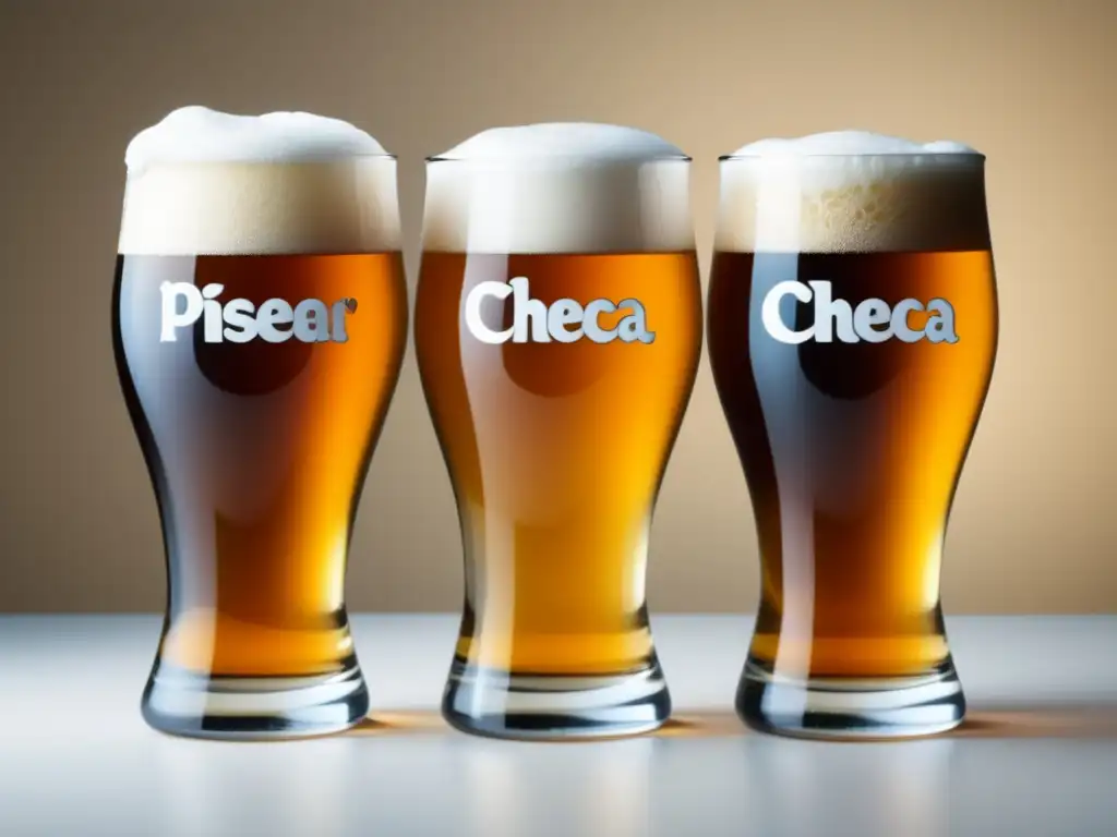 Tres vasos de cerveza pilsner, cada uno con diferente color y aroma