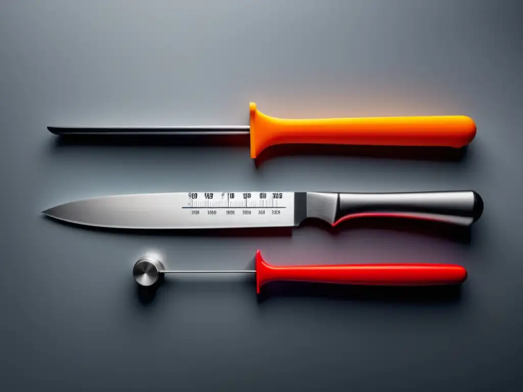 Utensilios de cocina esenciales: cuchillo acero, molde silicona y termómetro digital para cocina