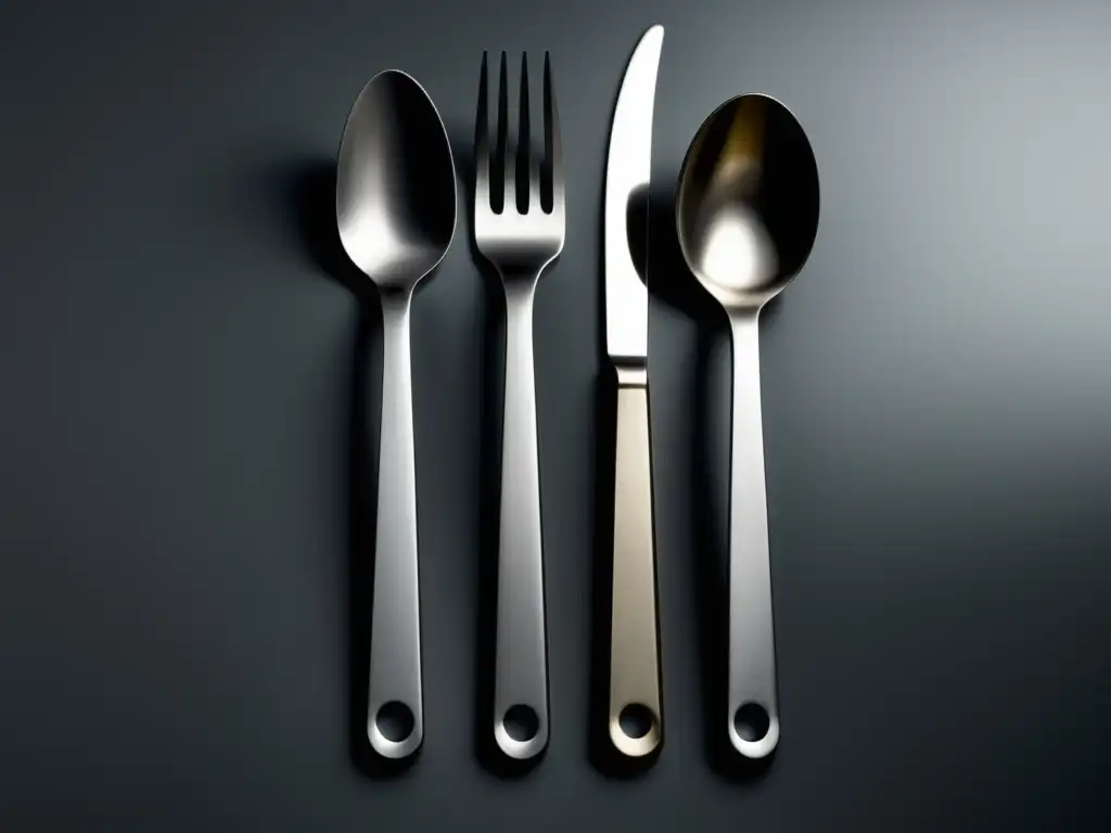 Utensilios de cocina de metal: acero inoxidable, hierro fundido y aluminio, minimalismo y estilo abstracto