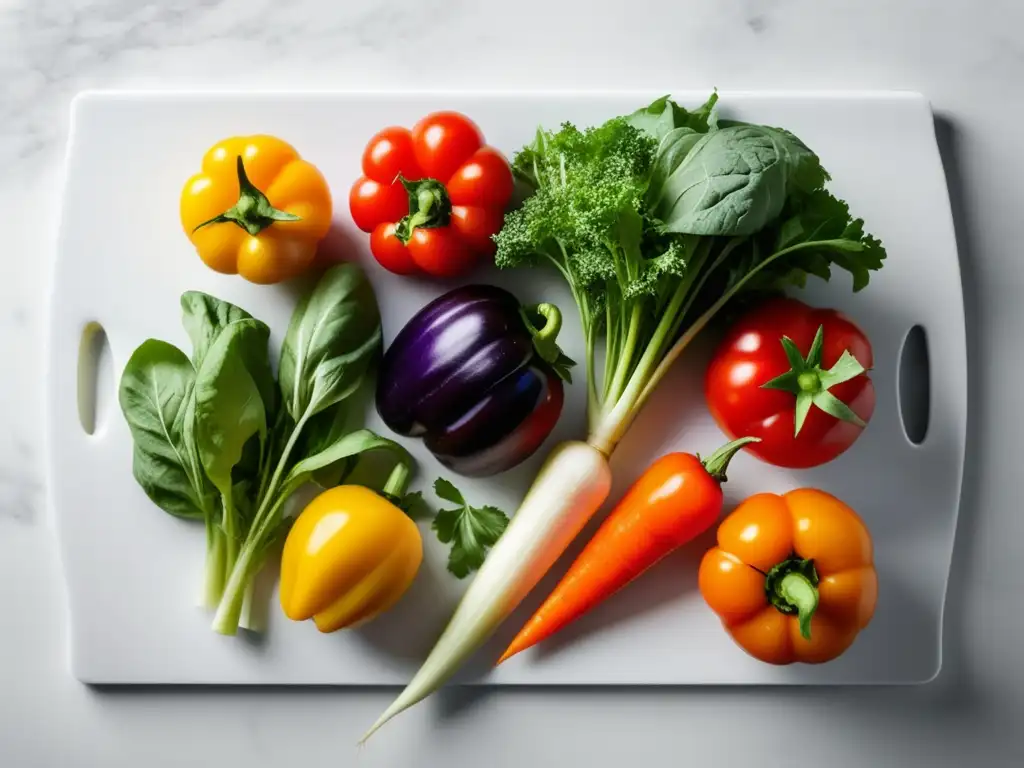 Variedad de verduras y hierbas frescas en una tabla blanca - ¿Crudas o cocidas?