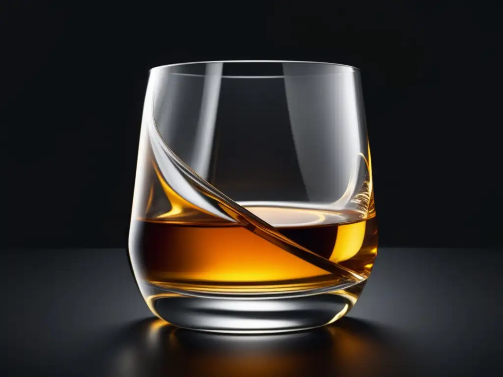 La fascinante historia del whisky: Imagen 8k de un vaso minimalista y abstracto resaltando la elegancia y riqueza del whisky