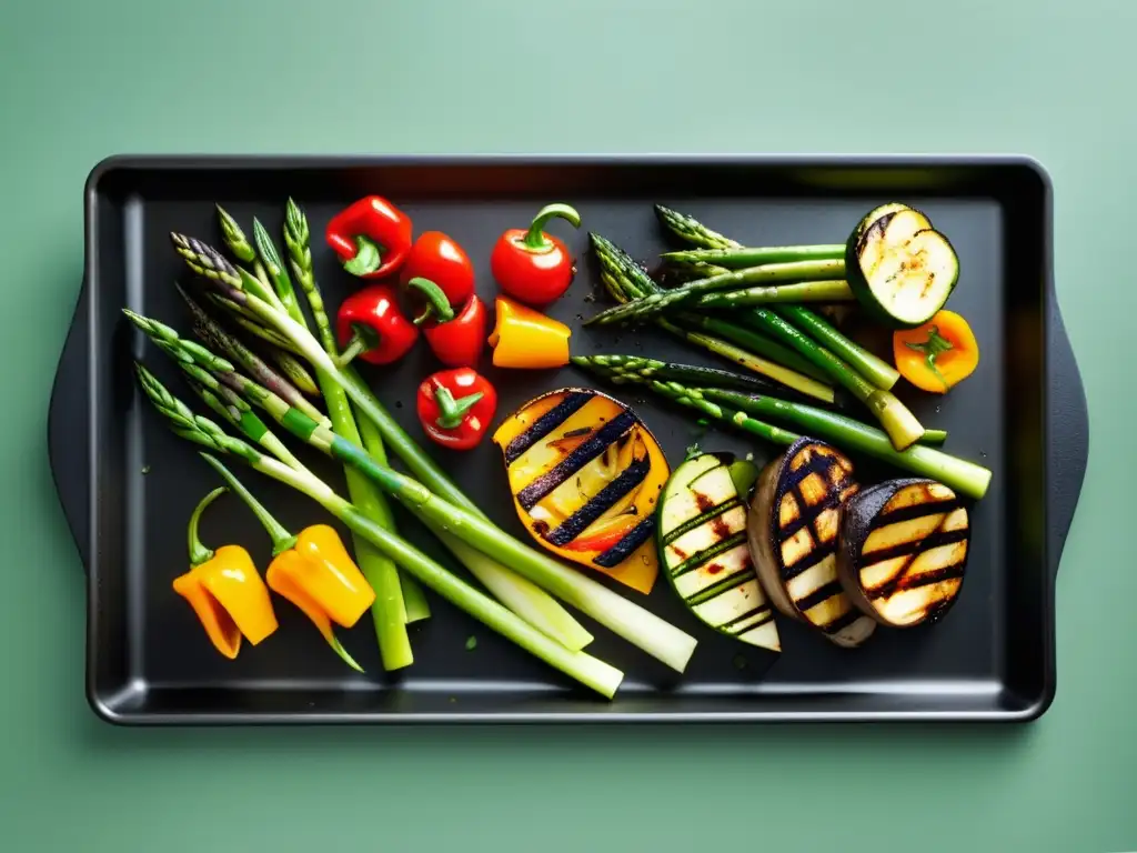 Cocción a la plancha para vegetales: una imagen vibrante de vegetales a la parrilla con estilo minimalista y abstracto