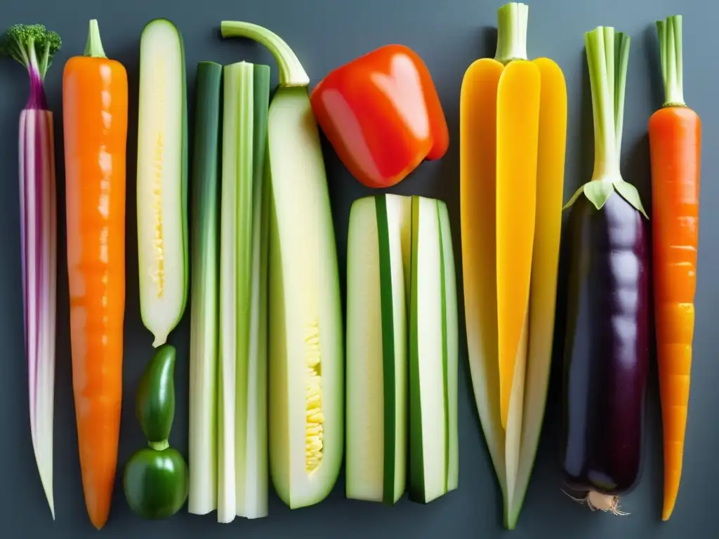 Cortes de Verduras: Técnicas y Secretos para Potenciar su Sabor en una imagen abstracta y vibrante de vegetales coloridos en patrones geométricos