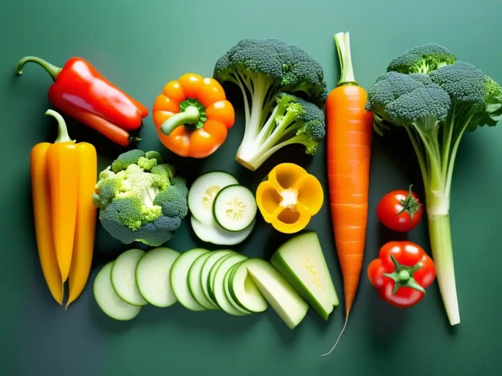 Cortes de verduras: técnicas y secretos para potenciar sabor- Vegetales coloridos y frescos, cortados con precisión, en fondo blanco