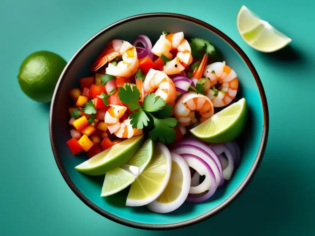 Delicioso ceviche con mariscos frescos y colores vibrantes