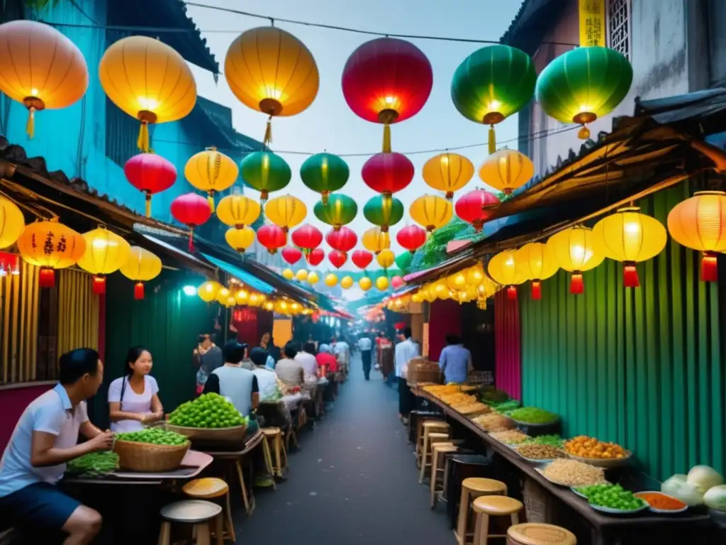 Escena vibrante y colorida de la comida callejera vietnamita