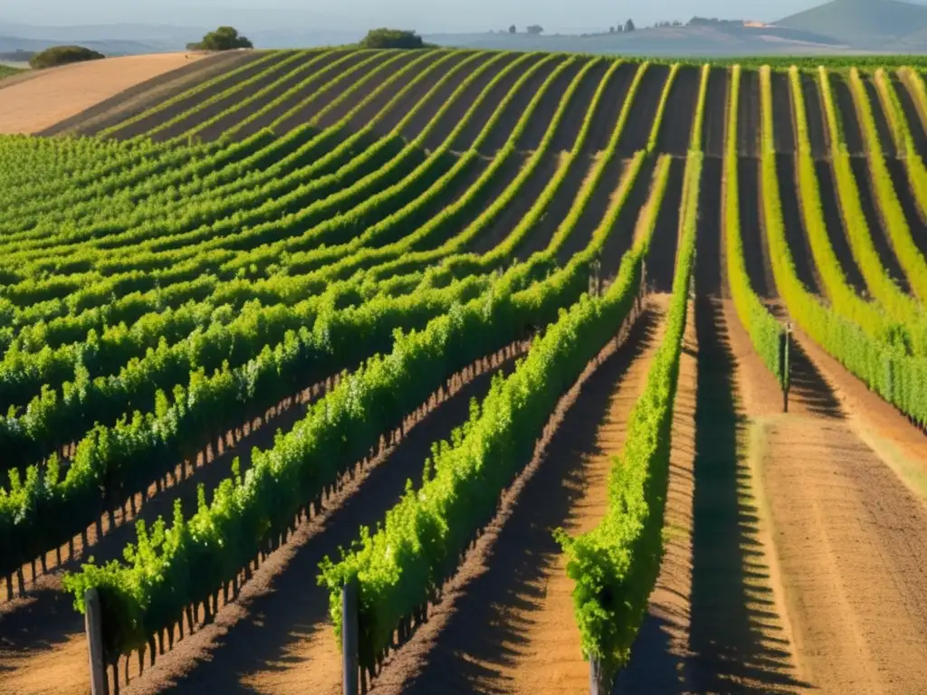 Imagen: Vineyard en Jerez, con viñedos verdes en colinas mediterráneas - La Fascinante Historia de los Vinos de Jerez