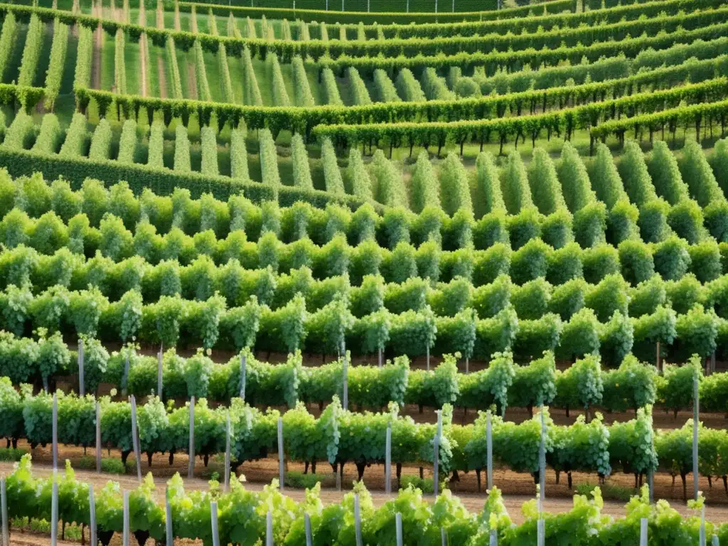 Viñedo en Francia: Patrón de vides alineadas y elegantes, colores suaves que resaltan la belleza natural del viñedo