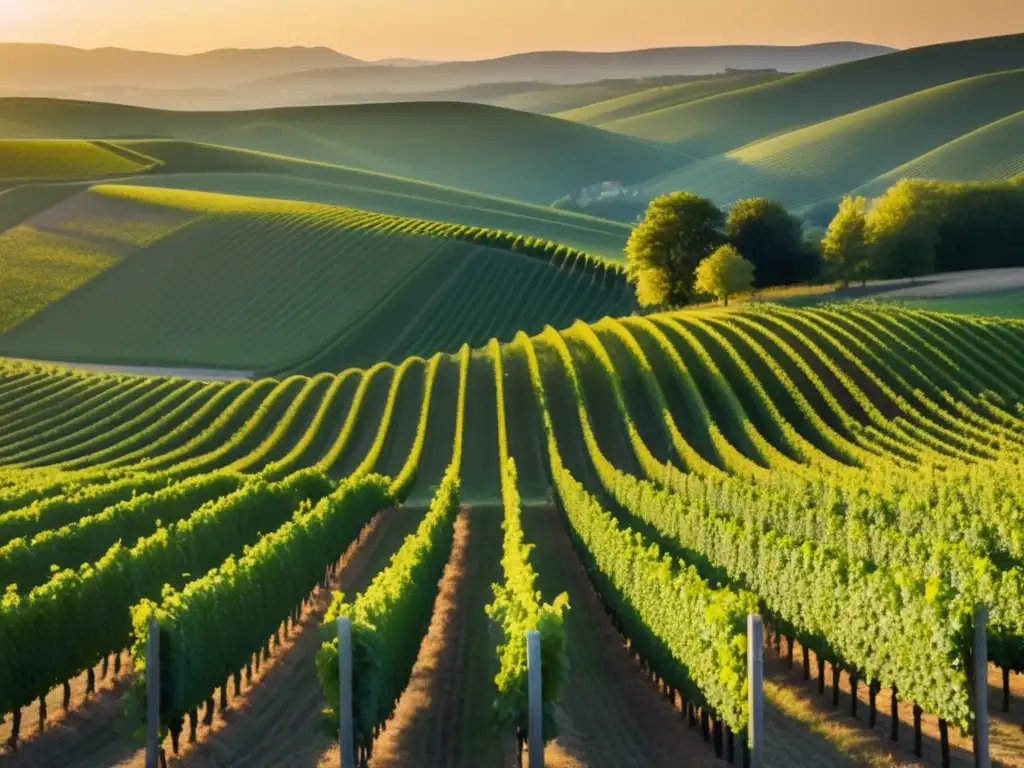 Vinos de Alemania: Un Mundo de Sabores por Explorar - Viñedos alemanes al atardecer, minimalismo y armonía