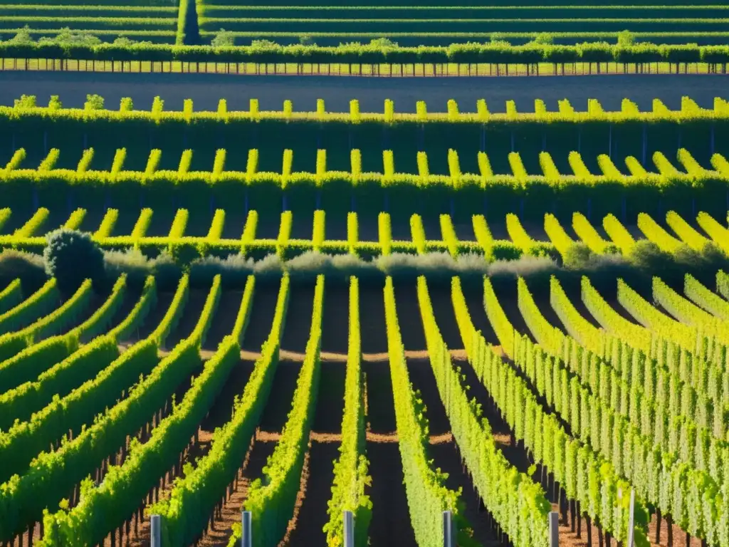 Paisaje de viñedos en la Feria del Vino en Burdeos, con colores vibrantes y patrones intrincados