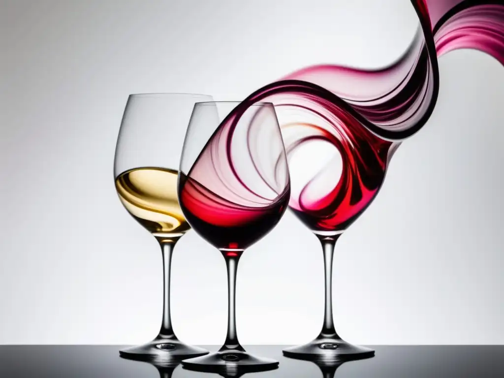 Maridaje con vinos: copa de vino con colores vibrantes y movimiento, resaltando la belleza y variedad del vino