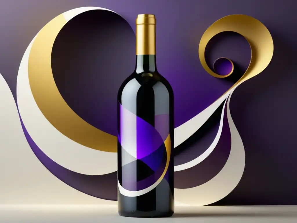 Vinos kosher: botella de vino rodeada de formas geométricas en morado, dorado y blanco