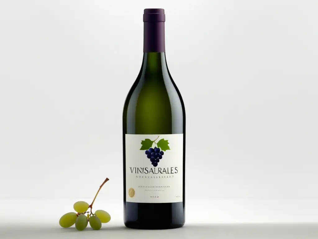 Vinos Naturales: Una Tendencia en Auge - Botella minimalista con etiqueta elegante y ilustraciones de uvas y hojas