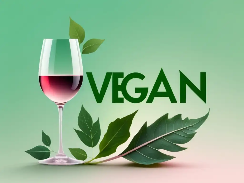 Vinos veganos: representación artística y atractiva de la esencia de estos vinos en un vaso de hojas vegetales