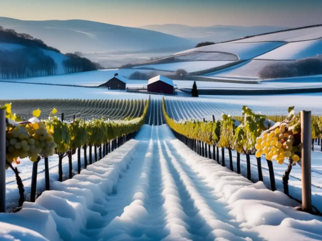 Los Vinos de Hielo: Un Placer Dulce y Refrescante - Imagen de proceso de producción de vino de hielo en paisaje invernal