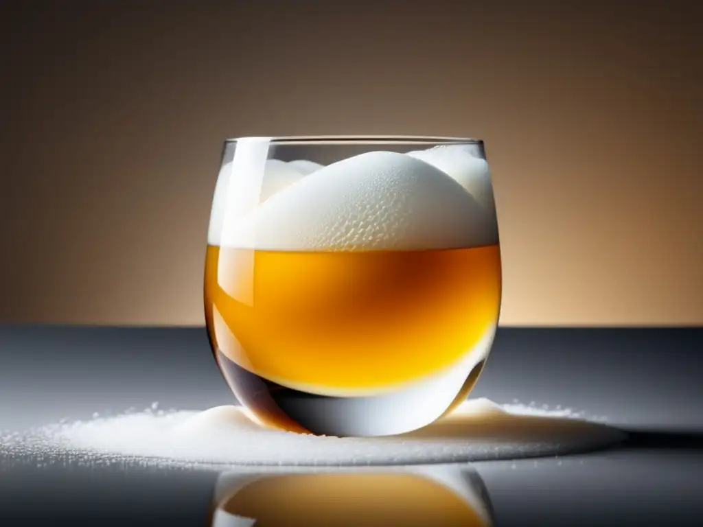 Cómo Preparar un Auténtico Whisky Sour: Imagen 8k de un equilibrado cóctel, con cristal transparente y espuma blanca sobre líquido dorado