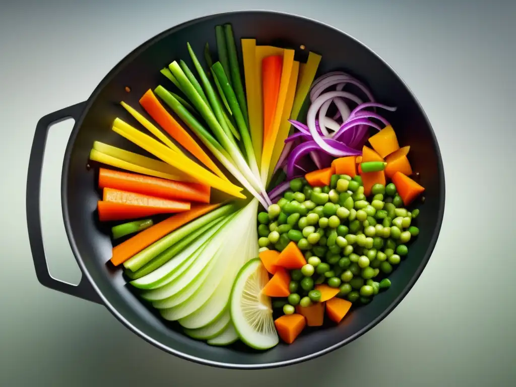 Vegetales para wok: cortes precisos y coloridos en imagen 8K