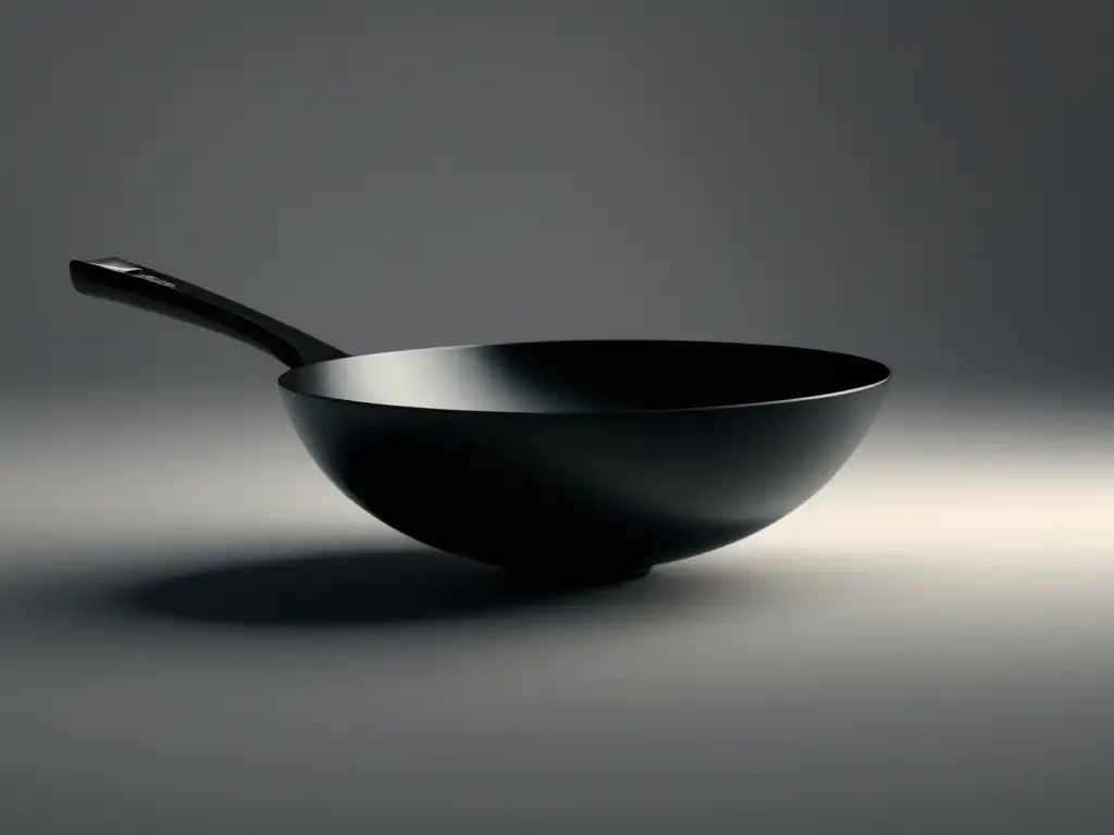 Técnicas Culinarias de Asia: El Arte del Wok y Más - Imagen detallada de un elegante wok negro con fondo blanco