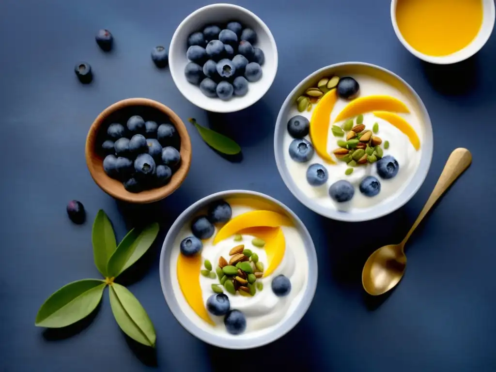 Yogures del mundo: un viaje culinario con Greek, mango y yogurt turco, decorados con frutas, nueces y chocolate